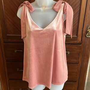 Velvety Peach top with ribbons ties at shoulders